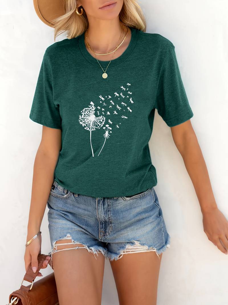 Vanessa | Casual T shirt met grafische paardenbloemprint