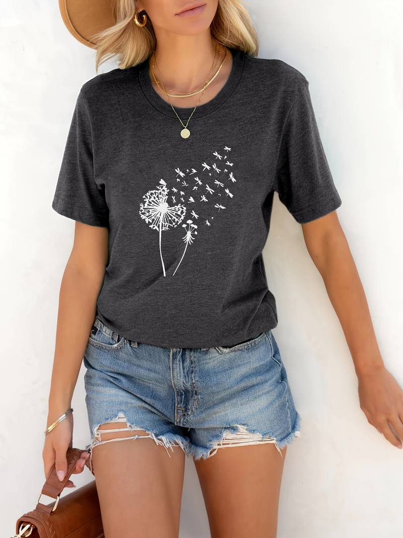 Vanessa | Casual T shirt met grafische paardenbloemprint