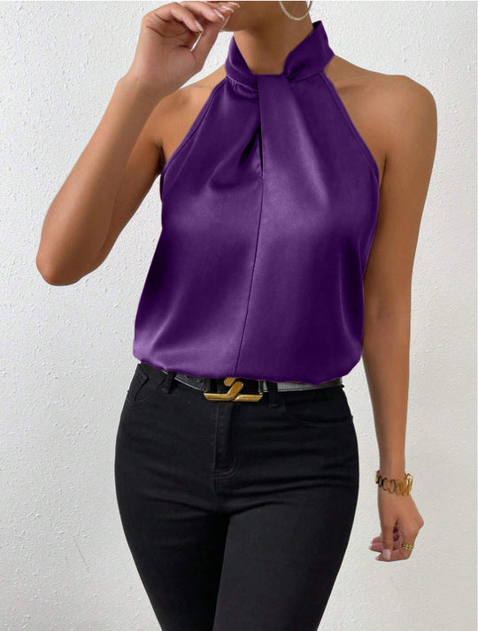 Vanna | Silk top with button neck