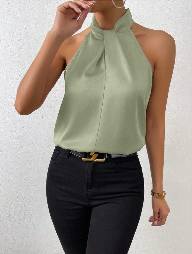 Vanna | Silk top with button neck