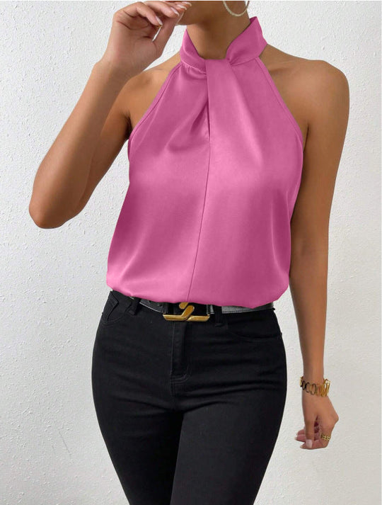 Vanna | Silk top with button neck