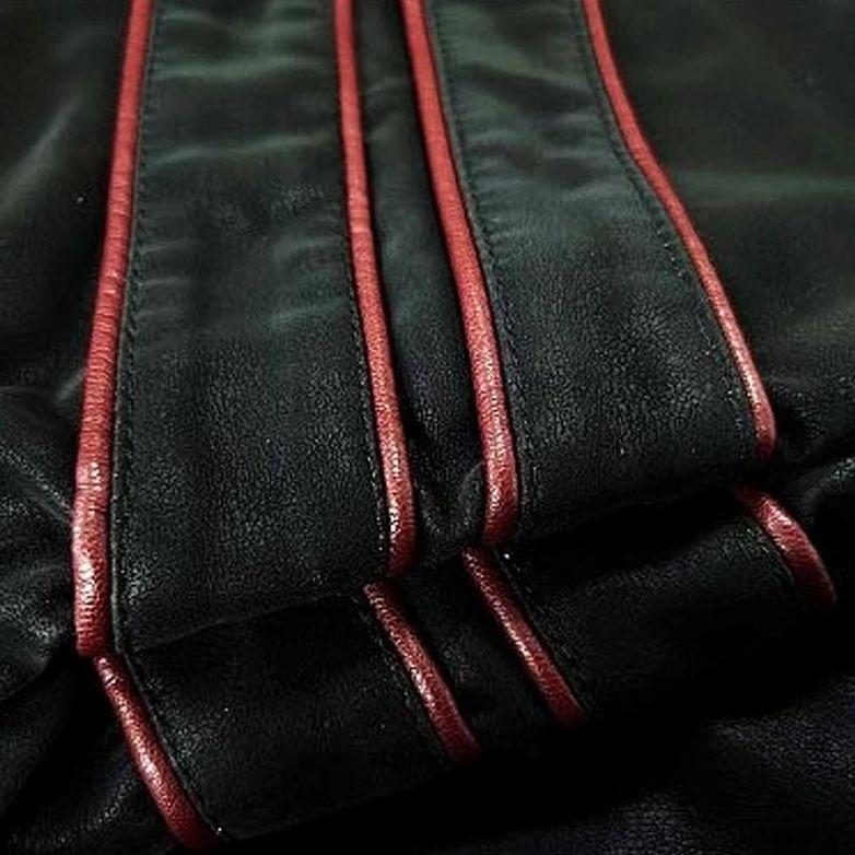 Travis - Elegante giacca da motociclista in pelle nera a righe rosse