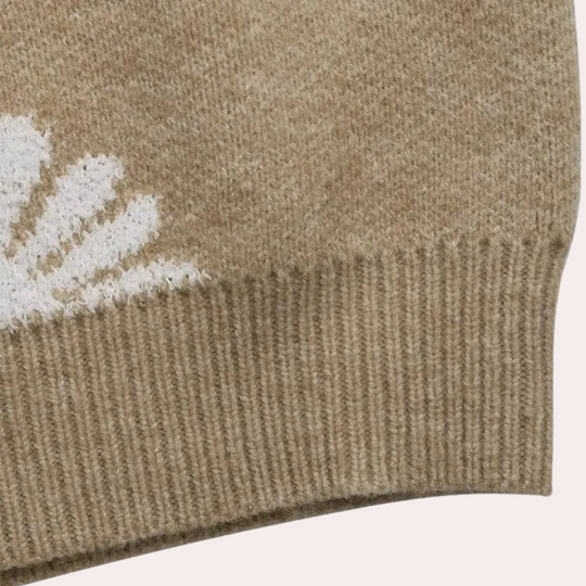 Noëlle | Women's Knitted Sweater With Flower Pattern | Beige