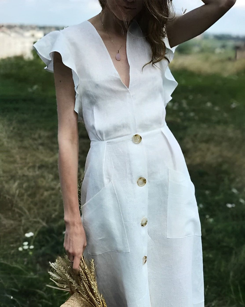 Dianna - Ärmelloses Kleid mit tiefem V-Ausschnitt und Knotendetails