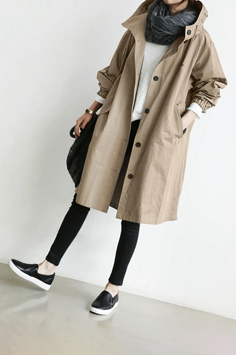 Lena - Stylish Oversized - Coat with Button Closure and Long Sleeves