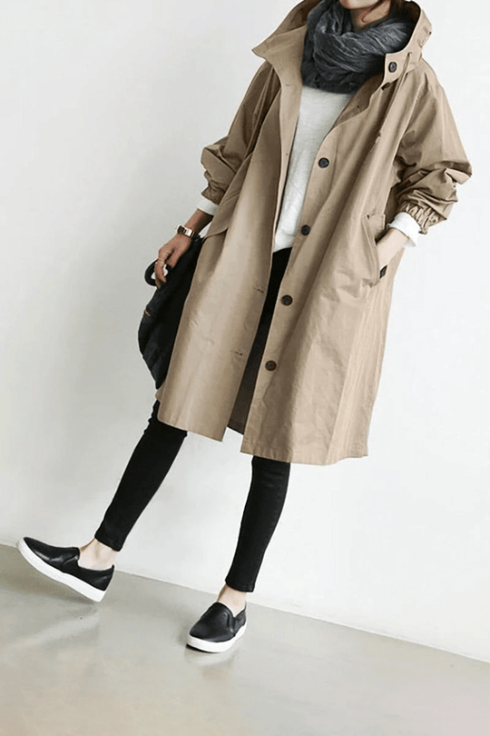 Lena - Stylish Oversized - Coat with Button Closure and Long Sleeves