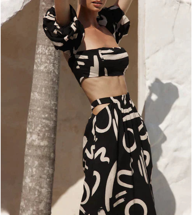 Olivia - Set Top e Gonna con Stampa Astratta