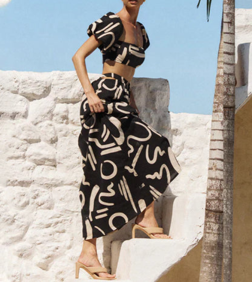 Olivia - Set Top e Gonna con Stampa Astratta