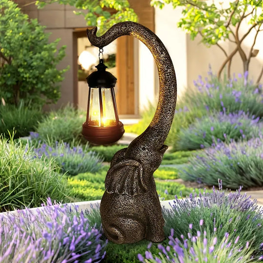 Elevara | Bronze Elefanten Sonnen-Gartenlampe | Bronze