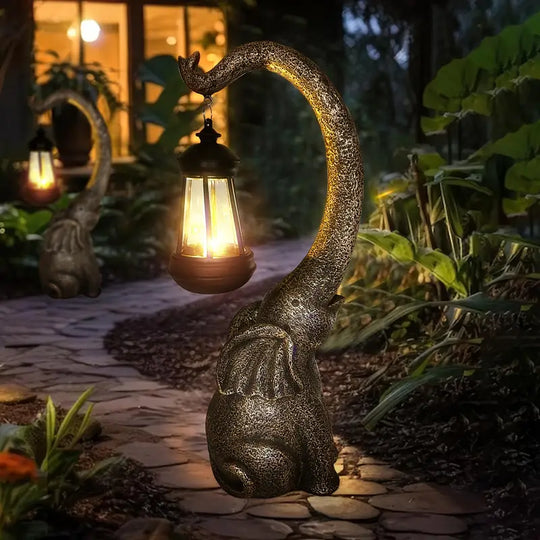 Elevara | Bronze Elefanten Sonnen-Gartenlampe | Bronze