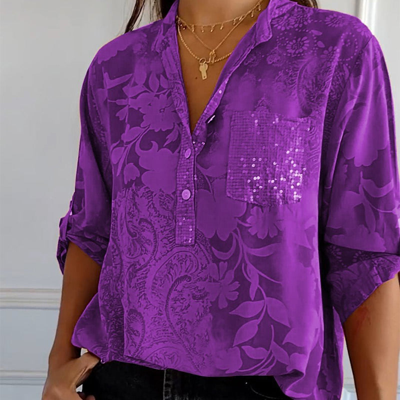 Jessika | Elegant summer top with V-neck and half buttons