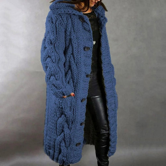 Fiona - Warm Knitted Long Coat with Hood