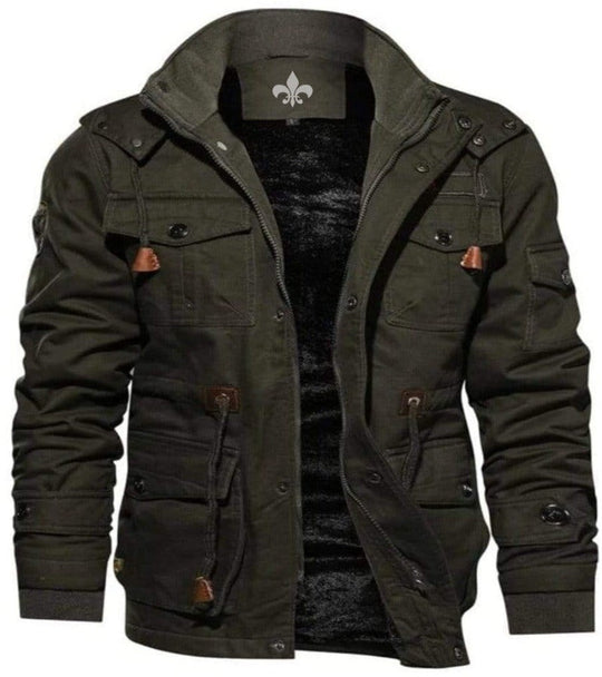 Detail van de fleece voering in een stijlvolle herenjas.