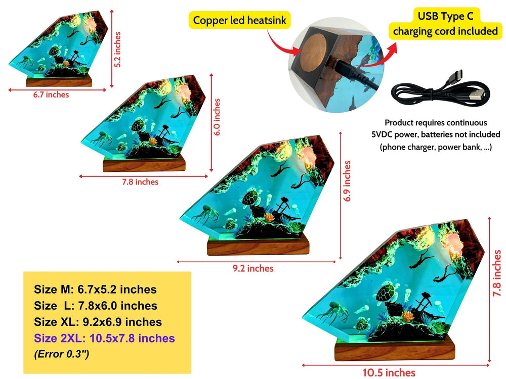Maris | Brown artistic resin lamp with underwater scene | Brown