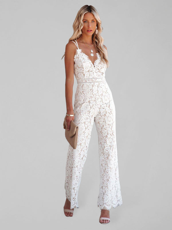 Julie - Plain edge jumpsuit with deep V-neck