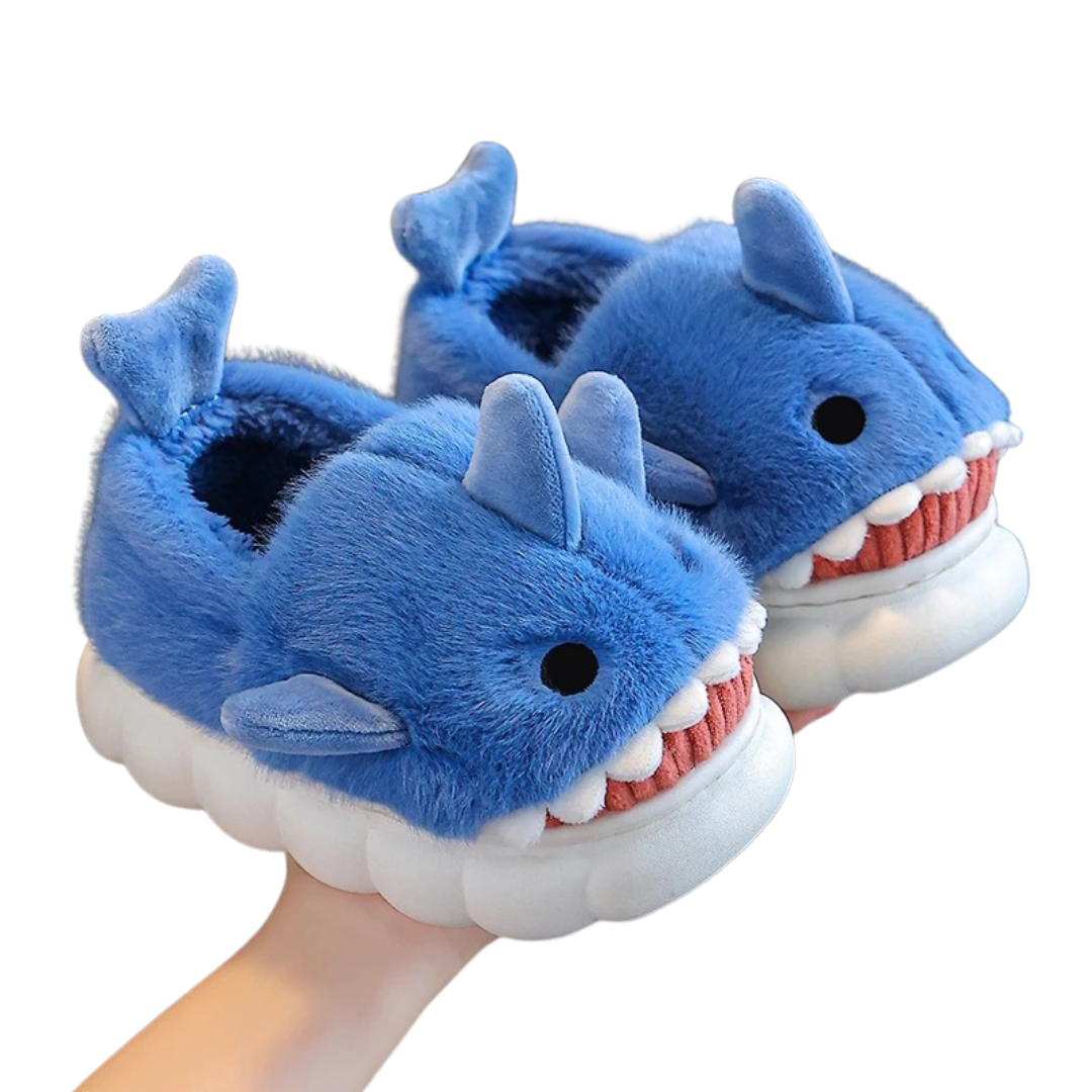 Heldere en kleurrijke haai pantoffels als perfect cadeau-idee.