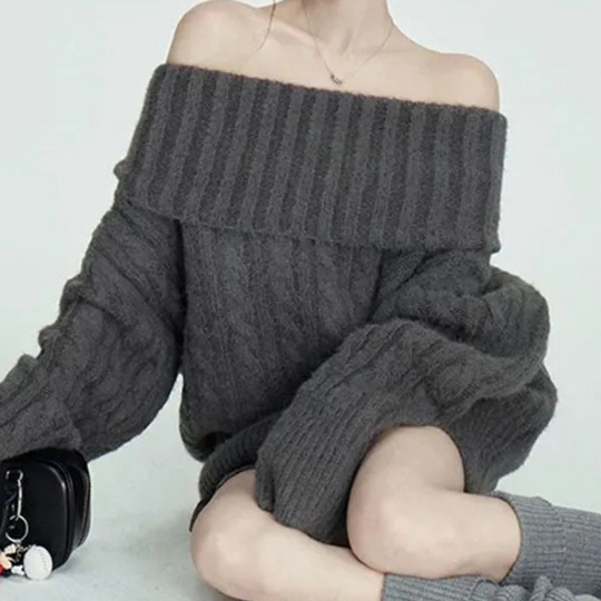Elvira | Women's Off-Shoulder Sweater | Grey