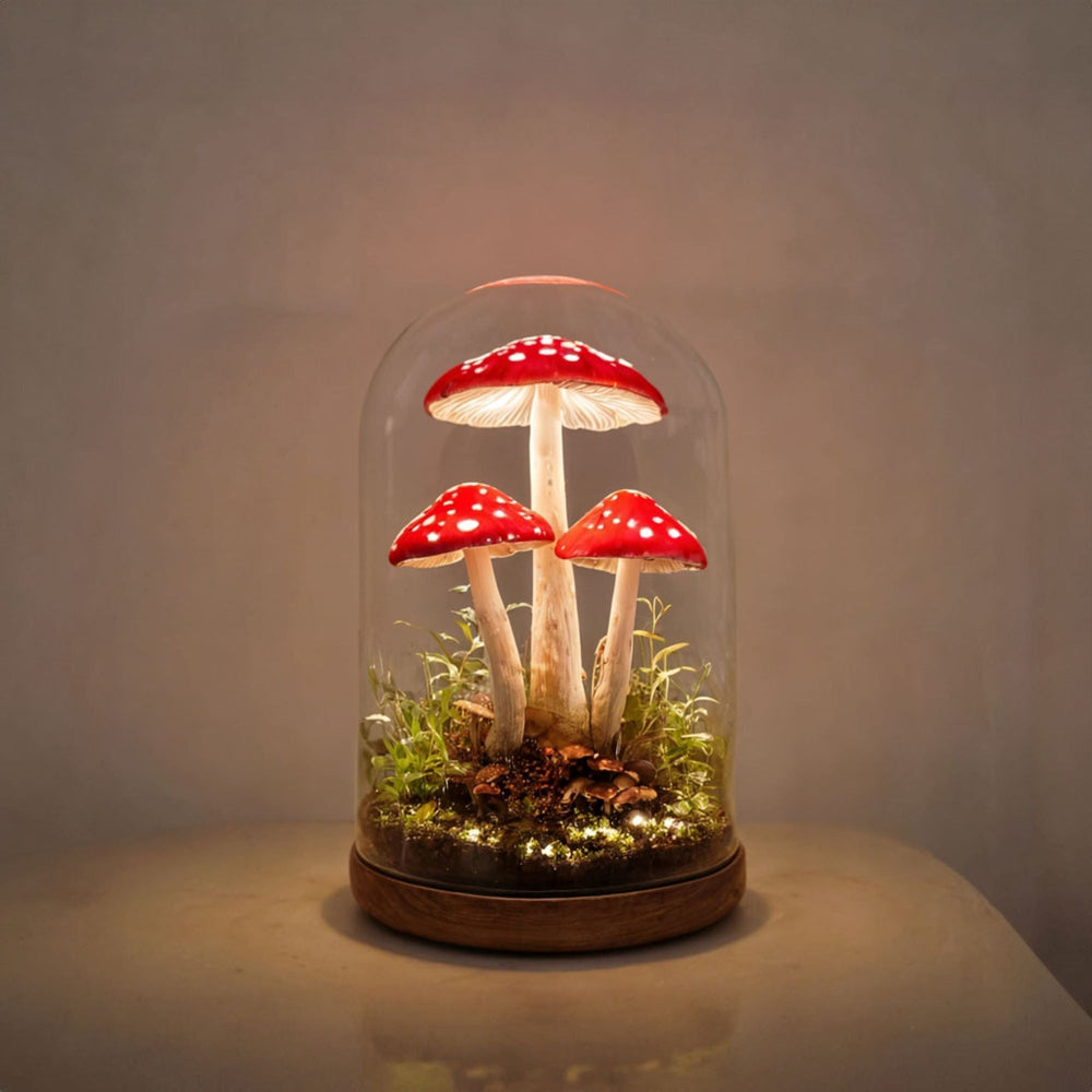 Liora | Handgefertigte Pilzlampe mit warmem Licht | Rot