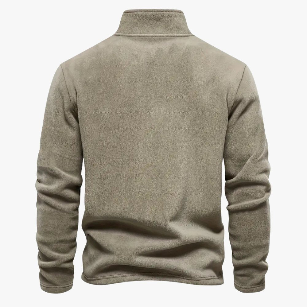 Blauwe half-zip fleece sweater met een klassieke en sportieve uitstraling.
