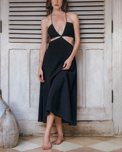 Lara - Maxi Dress with Open Back and Bow Detail