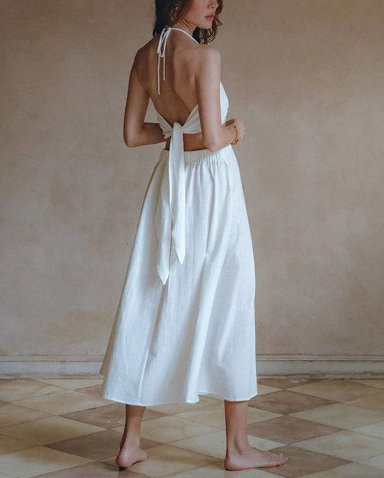 Lara - Maxi Dress with Open Back and Bow Detail