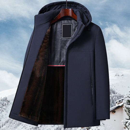 Herenparka met verstelbare capuchon en strakke ritssluiting.