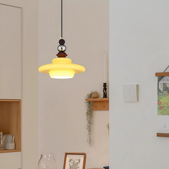 LumoVita | Lampada a sospensione da tavolo da pranzo in vetro medievale | Beige