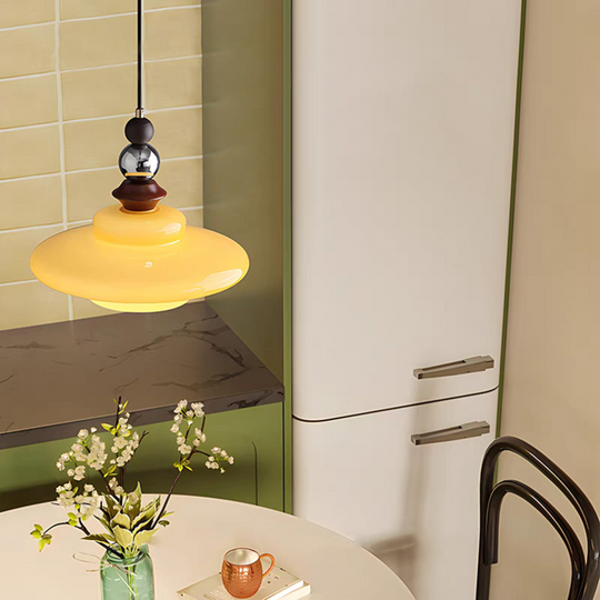 LumoVita | Lampada a sospensione da tavolo da pranzo in vetro medievale | Beige