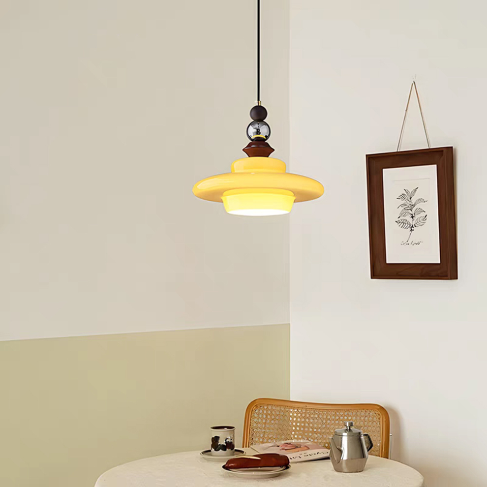 LumoVita | Lampada a sospensione da tavolo da pranzo in vetro medievale | Beige