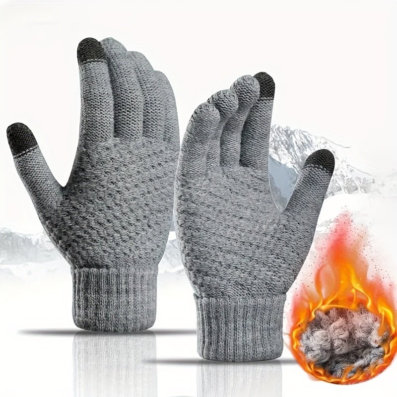 Zwarte gebreide handschoenen met een zachte fleece voering.
