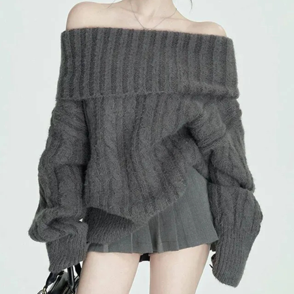 Elvira | Women's Off-Shoulder Sweater | Grey