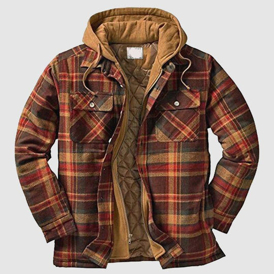 Warme herenjas Jack, met een opvallend ruitpatroon en comfortabele capuchon.