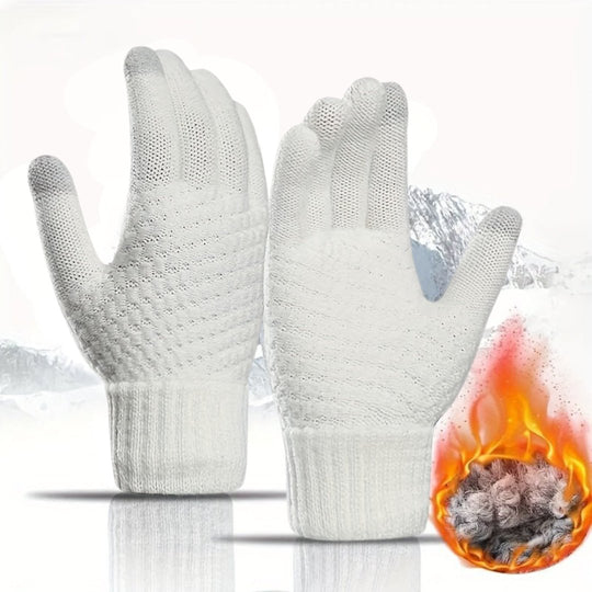 Okergele handschoenen met touchscreen-vingertoppen en stijlvolle structuur.
